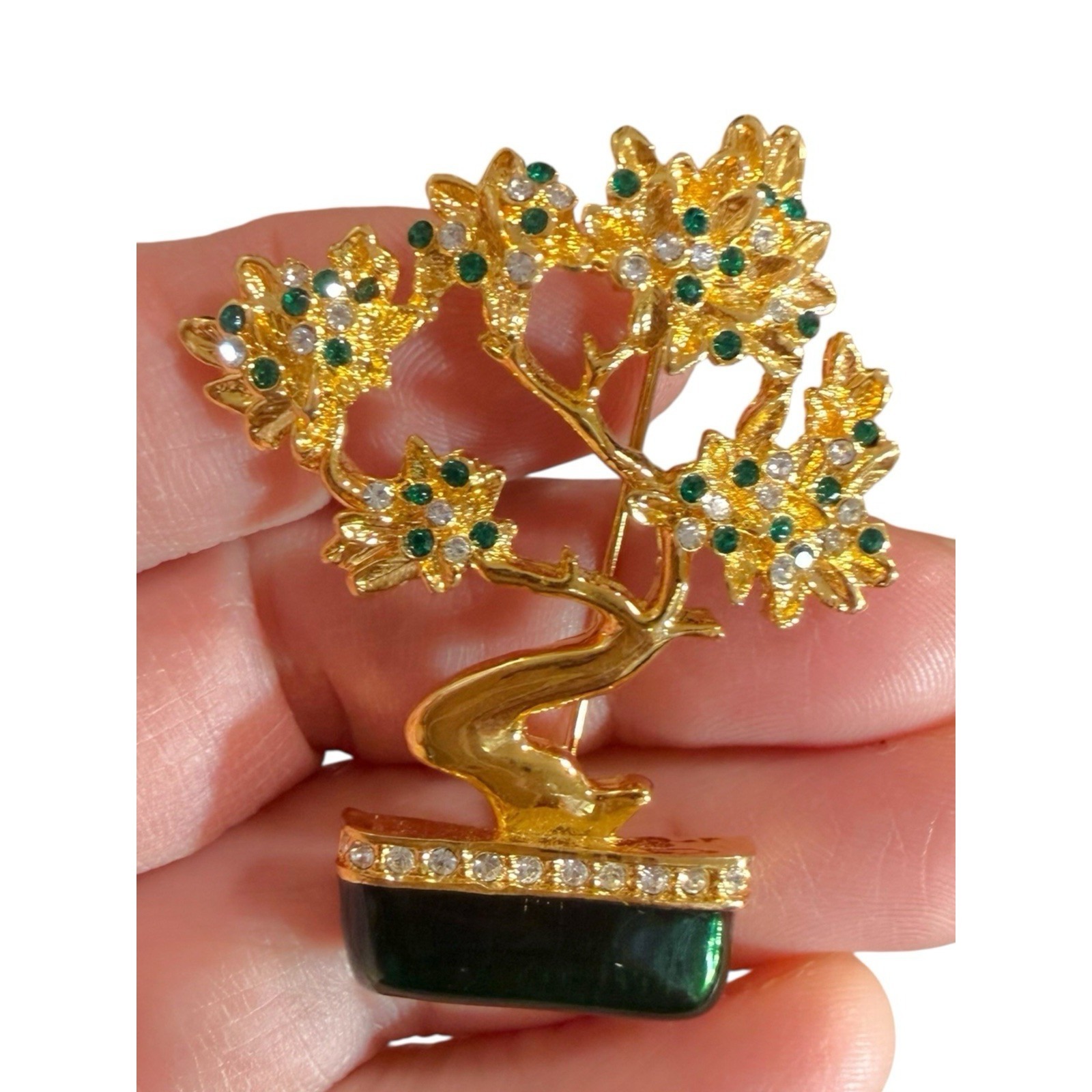 Vintage Jennifer Moore Bonsai Tree Brooch Pin Brooch Genuine Crystal 2